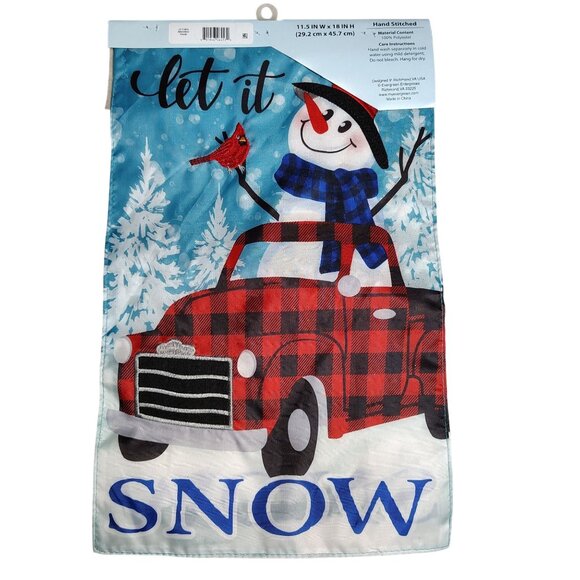 Let It Snow Snowman 18 inch Double Sided Dimensional Embroidered Yard Flag - Picture 5 of 5